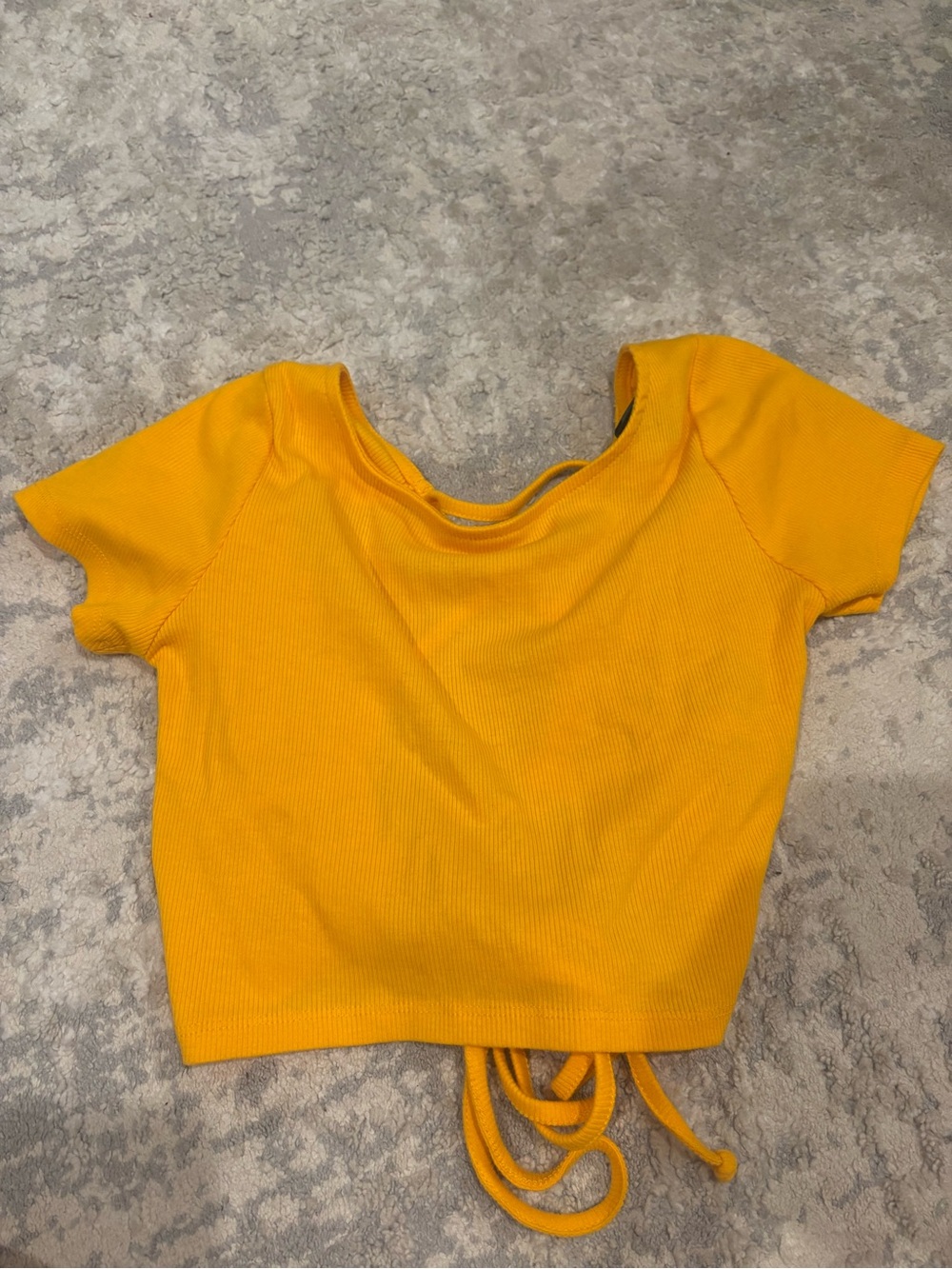 wild fable Yellow Ribbed Scoop-Neck Drawstring Crop Top that ties in the back